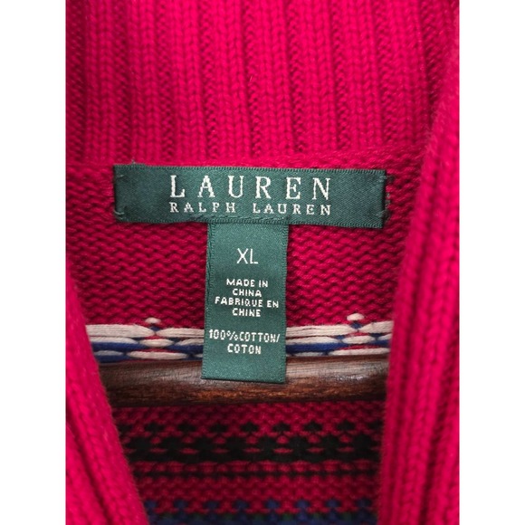 Lauren Ralph Lauren Women's Sweater Size XL Red Shawl Collar Fair Isle Toggle - Picture 7 of 15
